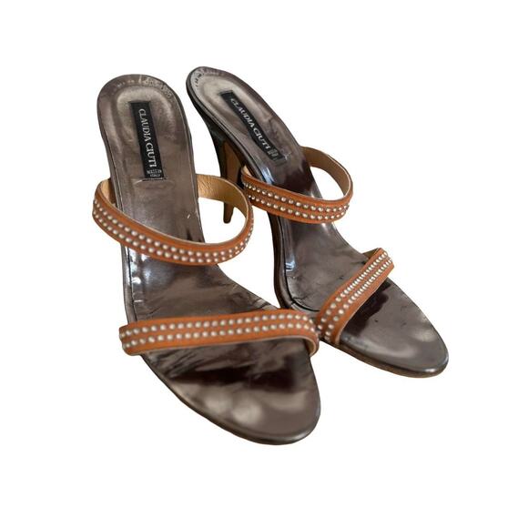 90'S Y2K VTG. CLAUDIA  CIUTI MADE IN ITALY RHINESTONE STRAPPY SANDALS HEELS SZ 8 - Picture 2 of 8